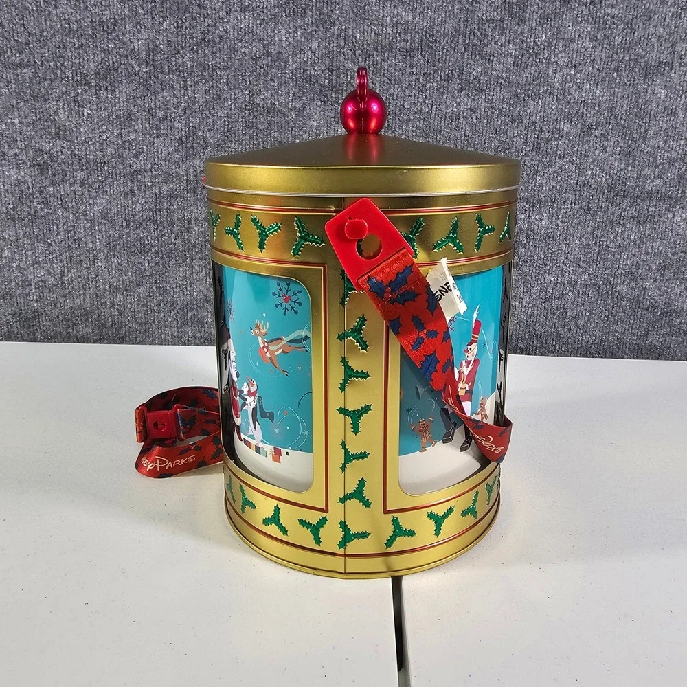 Disney Parks 2024 Popcorn Bucket Tin Holiday Musical Rotating Mickey‎ Christmas